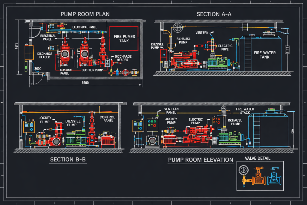 Firefighting pump room 2D layout in chennai tamil nadu latvy tech